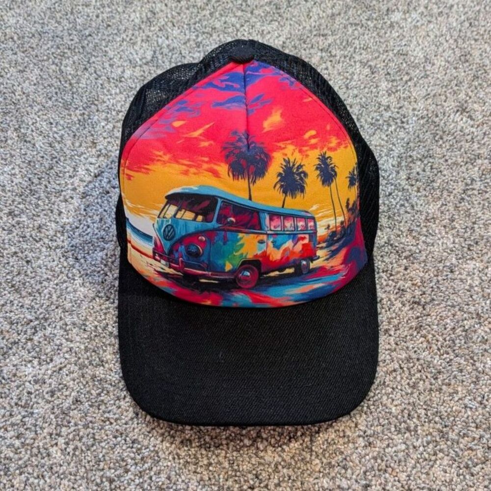 Open Road Brands Volkswagen Bus Psychedelic Sunset Trucker Hat Snapback